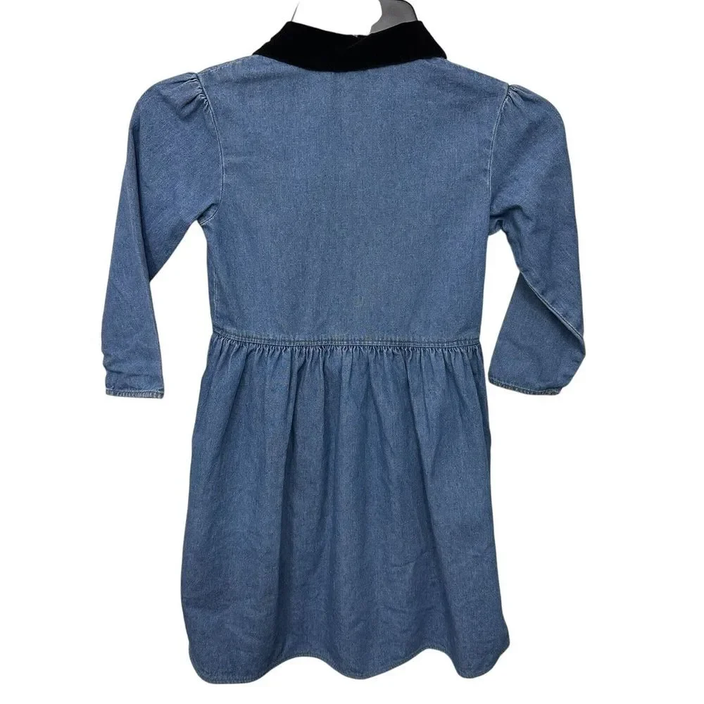 Vintage My Michelle Denim Dress‎ With Velvet Collar Girls 6 Long Sleeve